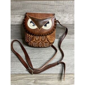 Unbranded Owl Crossbody Bag Womens Small Brown Good Tooled Leather Artisan Boho